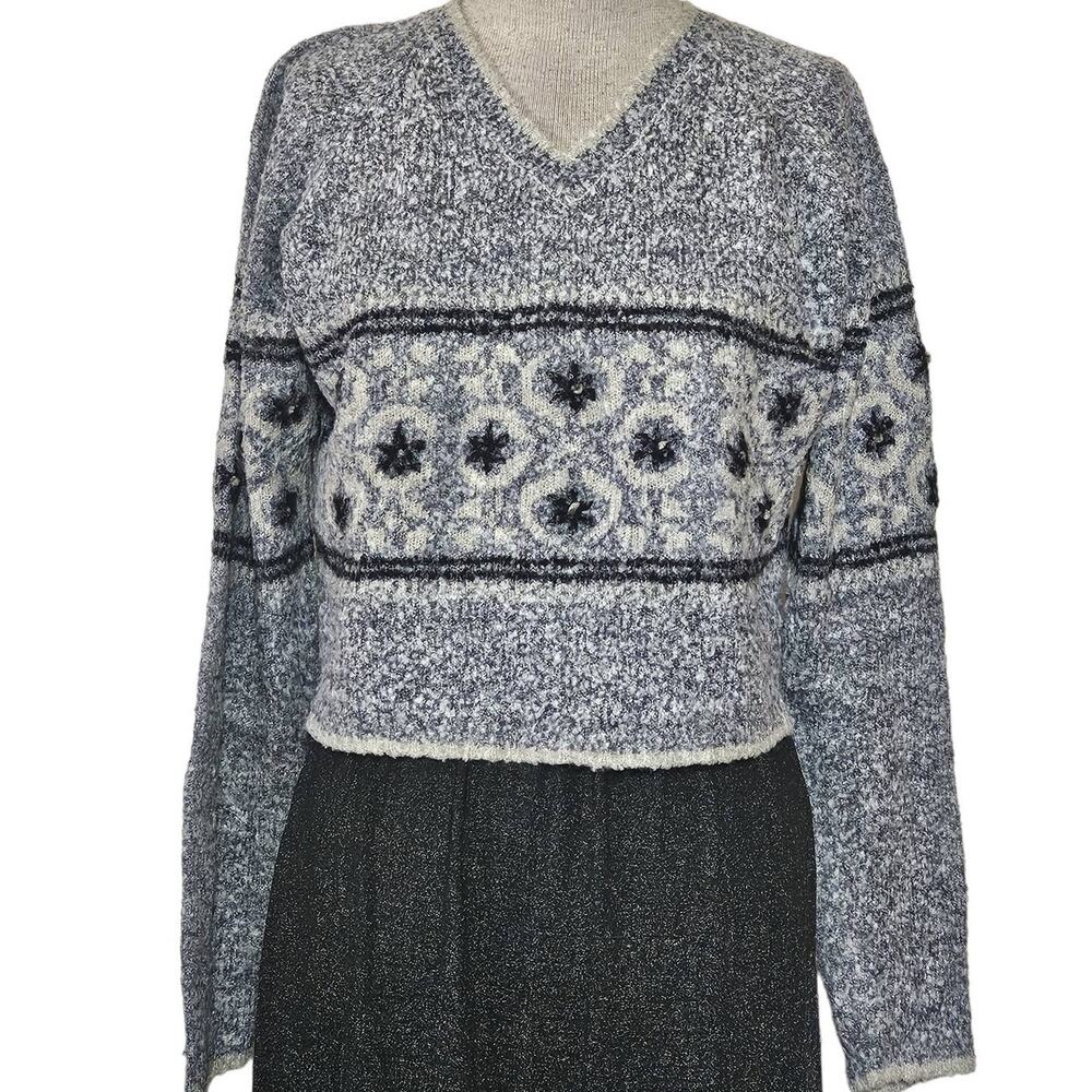 Vintage Grey V Neck Winter Sweater Size Large
